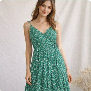 The Fifth Label Women's Wrap Maxi Dress Size XS Green Floral Ruffle Hem Tier